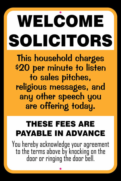 Funny Sign - Welcome Solicitors - Salespeople - Front Door Decor - Laser Engraved PLastic - Humorous Gift