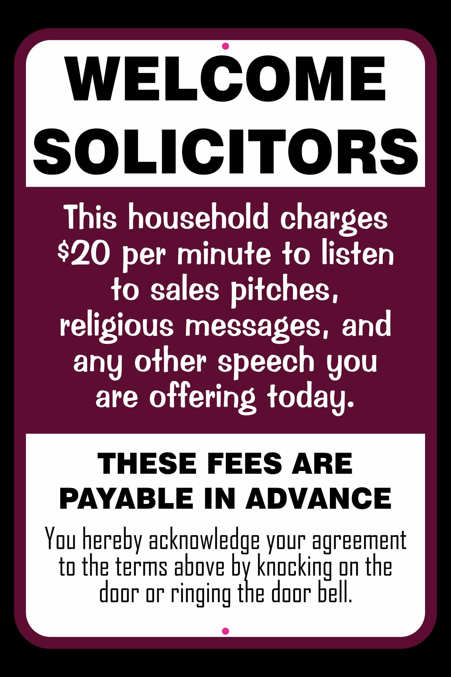 Funny Sign - Welcome Solicitors - Salespeople - Front Door Decor - Laser Engraved PLastic - Humorous Gift