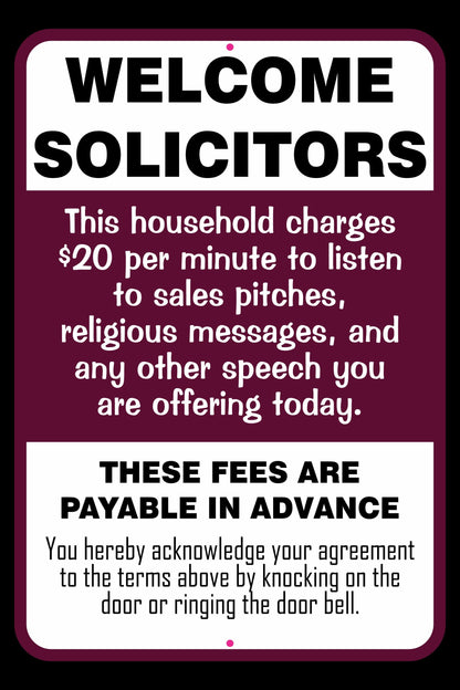 Funny Sign - Welcome Solicitors - Salespeople - Front Door Decor - Laser Engraved PLastic - Humorous Gift