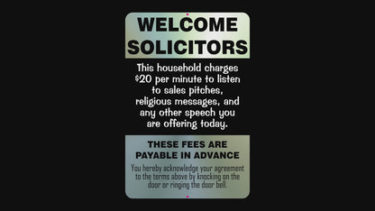 Welcome Solicitors Sign - Funny Door Sign - Salespeople Sign
