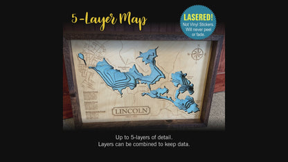 Wooden Lake Maps - 3D Lake Map - Impressive Solid Wood Map