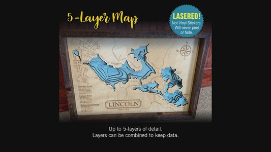 Wooden Lake Maps - 3D Lake Map - Impressive Solid Wood Map