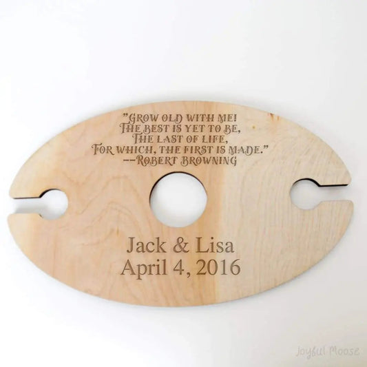 Wine Glass Holder - Wedding Gift - Robert Browning Quote - Personalized Wood Wine Glass Carrier