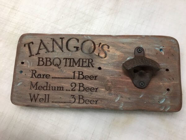 Personalized Engraved Rustic BBQ Timer Beer Bottle Opener