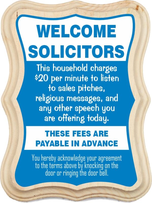 Welcome Solicitors Sign - Funny Door Sign - Salespeople Sign